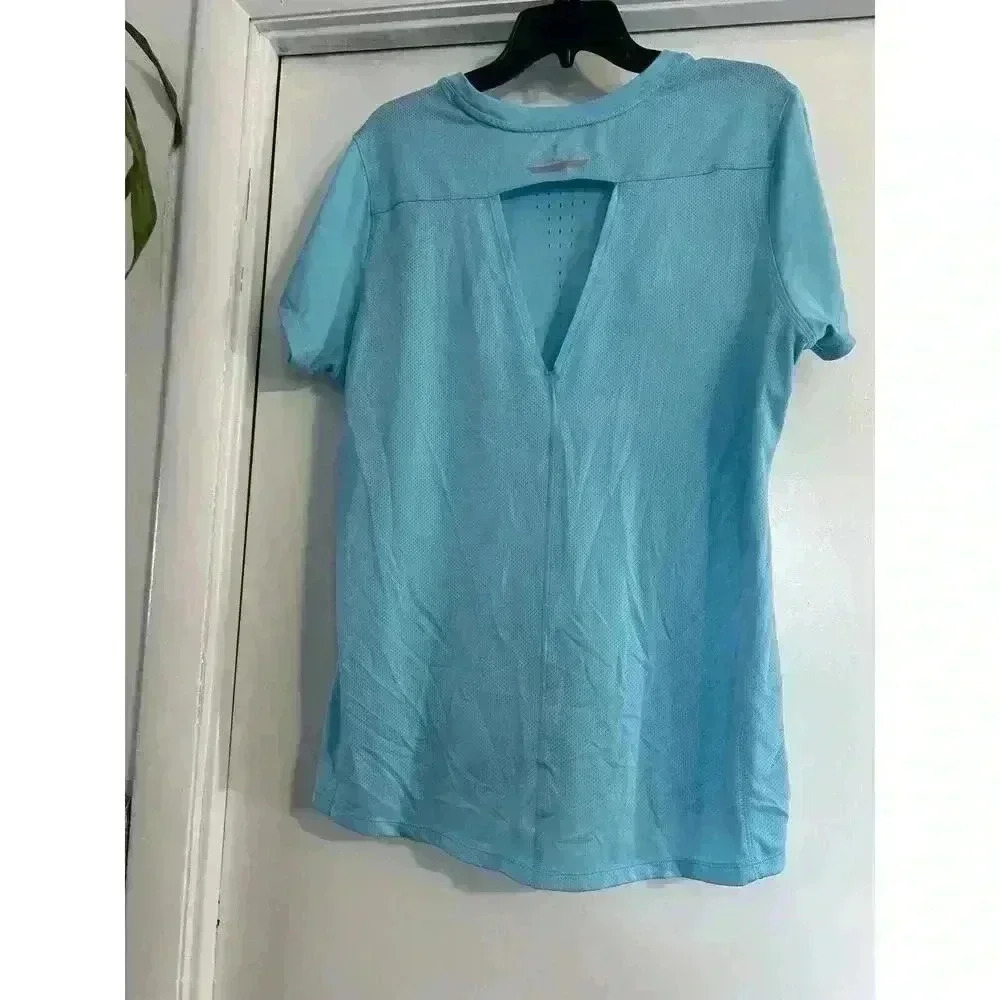 Champion Women’s Duodry XXL Short Sleeve T Shirt With Open Back Light Blue Aqua